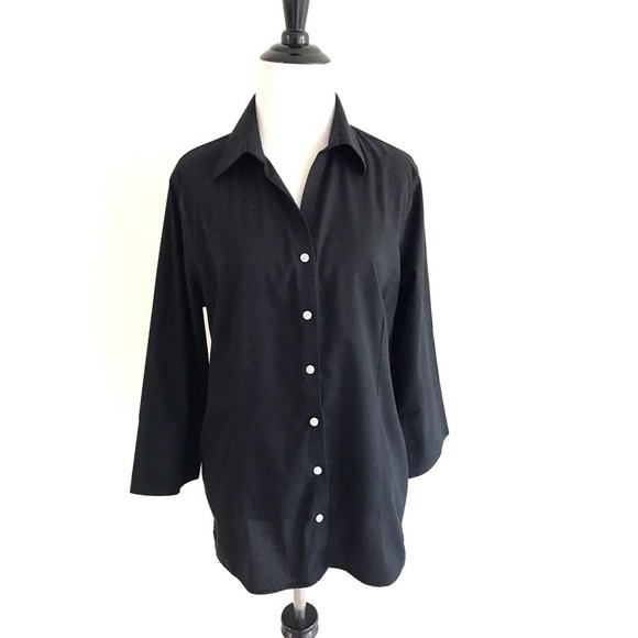 Lands' End | Dress Shirt Size 12 Button Down Fitted Stripped 3/4 Sleeves Black - Picture 1 of 8
